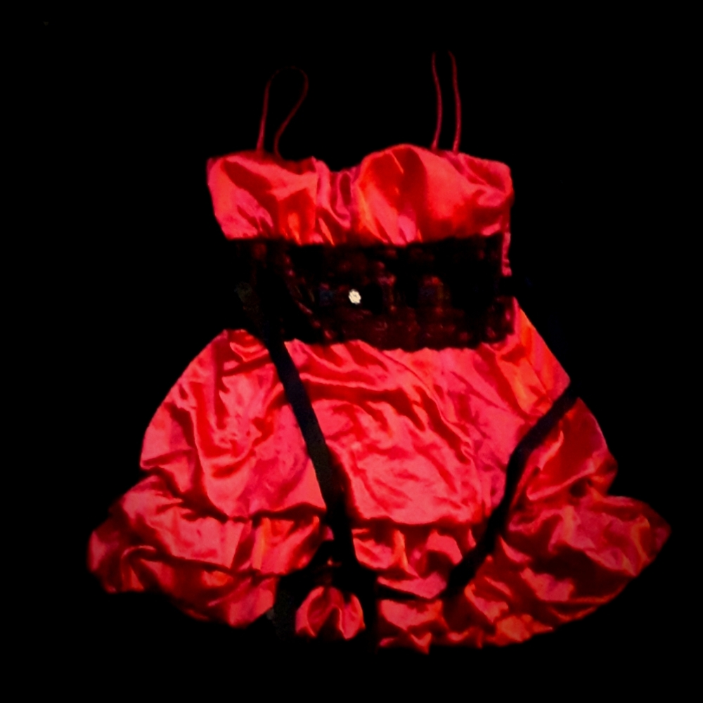 Vintage red ruffle satin Christmas dress